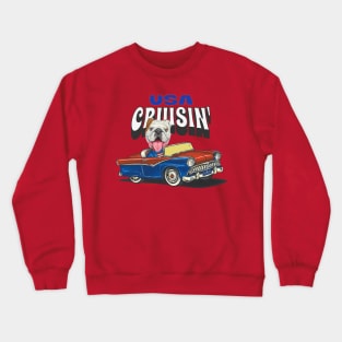 Cute Bulldog dog driving classic Car cruisin' USA Crewneck Sweatshirt